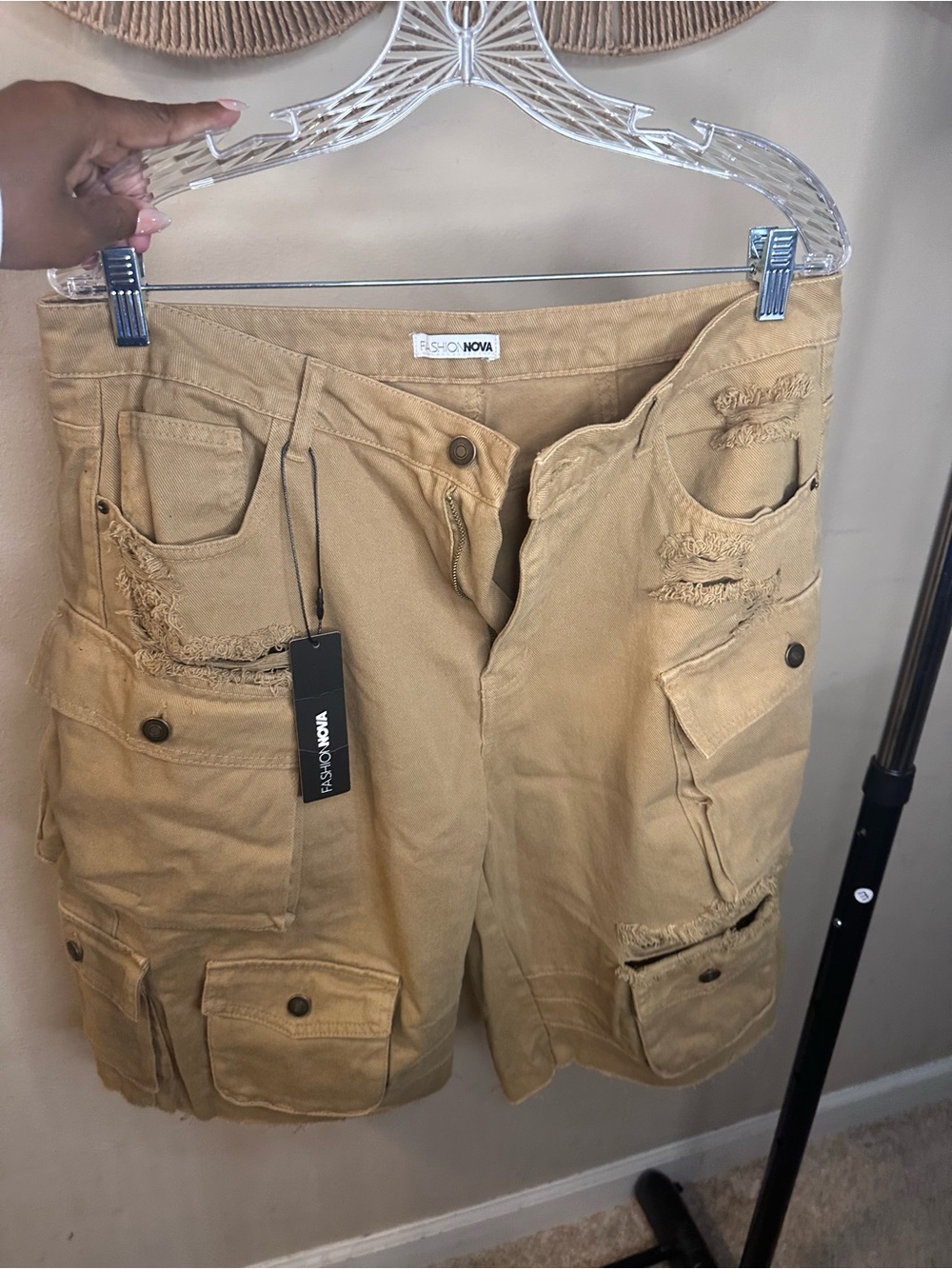 Fashion Women’s Distressed Tan Cargo Shorts